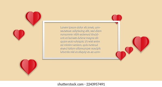 Red Heart paper cut style on yellow background  with copy space for text ,Vector illustration for wallpaper ,Happy valentine’s day  background 