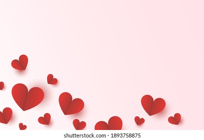 Red heart paper on pink background for Mothers Day and Valentine Day love banner design vector illustration with blank space. - Shutterstock ID 1893758875