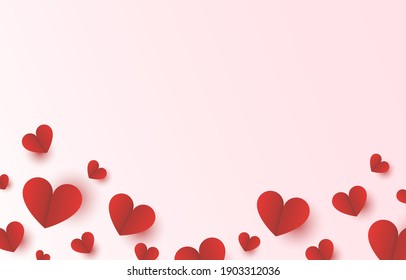 Red heart paper on right side with pink background for Mothers Day and Valentine Day love banner design vector illustration with blank space. - Shutterstock ID 1903312036