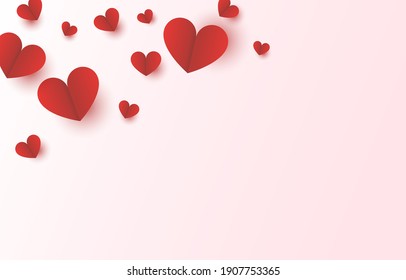 Red heart paper on right side with pink background for Mothers Day and Valentine Day love banner design vector illustration with blank space.