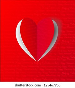Red Heart Paper Sticker With Shadow Valentine's day vector