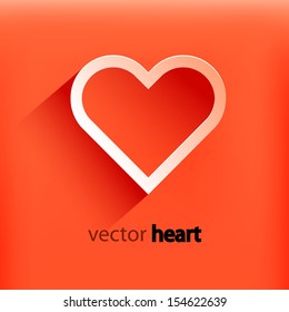 Red Heart Paper Sticker With Shadow Valentine's day vector illustration Postcard