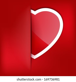 Red Heart Paper Sticker With Shadow Valentine's day. EPS 10 vector file included