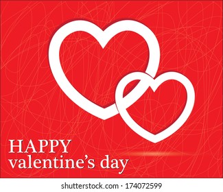 Red Heart Paper Sticker With Shadow Valentine's day vector illustration Postcard eps 10