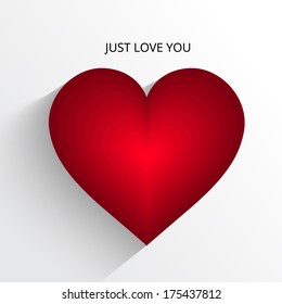 Red Heart Paper Sticker With Shadow Valentine's day vector illustration Postcard
