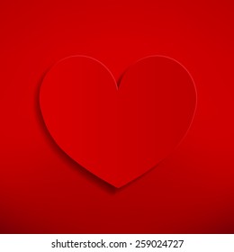 Red Heart Paper Sticker With Shadow. vector illustration on red background