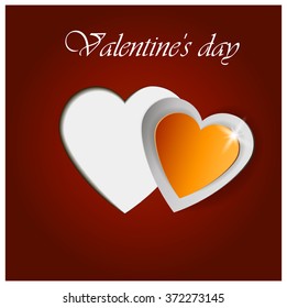 Red Heart Paper Sticker With Shadow Valentine's day vector illustration Postcard 