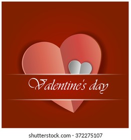 Red Heart Paper Sticker With Shadow Valentine's day vector illustration