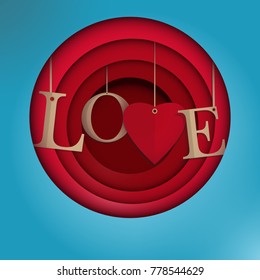 Red Heart Paper Sticker With Shadow - vector illustration Postcard