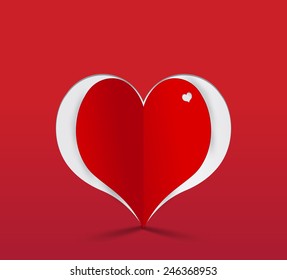 Red heart paper sticker. Vector illustration