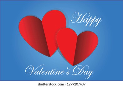 Red Heart Paper Valentine with Blue Background. Happy Valentine's Day