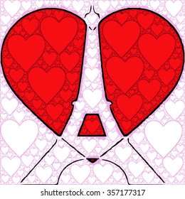 red heart with paris eiffel tower silhouette together and pink hearts pattern together vector print pattern. for fashion and graphic design. valentines and special day gift print offer, t shirt print,