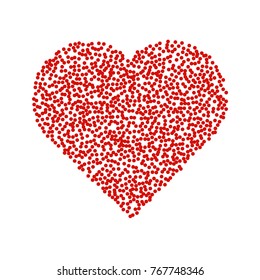 Red Heart of particles on white  background. The heart consists of small circles and dots. Vector illustration