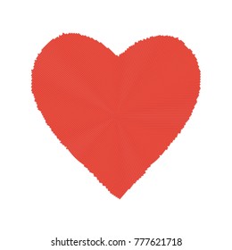 Red Heart of particles on white background. The heart consists of small circles and dots. Halftone effect. Vector illustration.