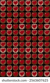 Red heart pattern with brown and white color combination. Perfect for background, textile, gift wrap, packaging, digital paper and crafts.