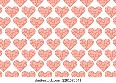 Red heart pattern with circle dots pattern. Vector background.