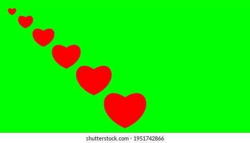 Patrón de corazón rojo en fondo de color verde, pantalla verde