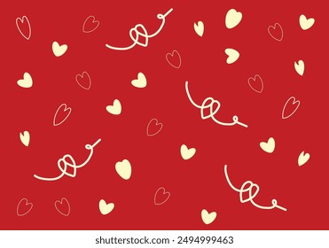 Red heart pattern on red background vector illustration with lines heart