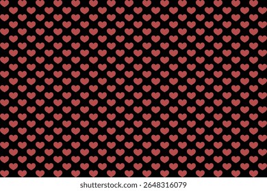Red Heart Pattern on Black Background – Seamless Vector Design