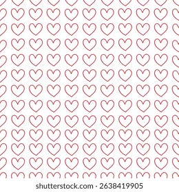 Red heart pattern on white background. Seamless pattern for graphic design, fabric, or paper.