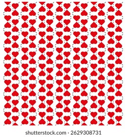 Red heart pattern. Repeating love arrows. Valentine vector layout. Romantic white background.