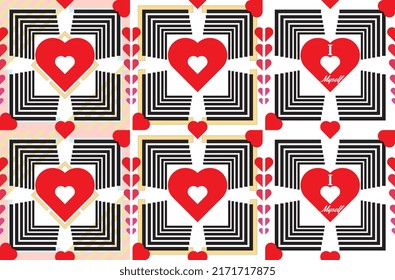 red heart patterns with lines- there are three patterns in this pallet- background, texture, cushion cover, fabric, floor carpet, wallpaper and wrapping paper pattern.