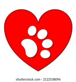 Red heart with paw concept animal care icon symbol.	
