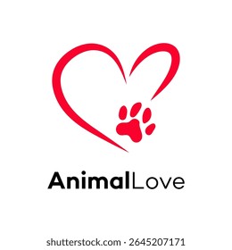 Red Heart Paw Print Animal Love Logo Design Graphic