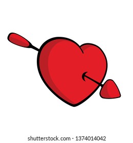 Red heart pierced with arrow, falling in love Vector