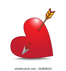 red heart pierced with arrow isolated illustration on white background