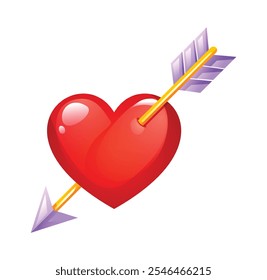 Red heart pierced with arrow, representing love and romance. Vector cartoon illustration