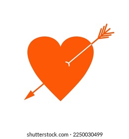 Red heart pierced by an arrow. Vector illustration, icon. Symbol of love. Drawing of heart for Valentine's Day.