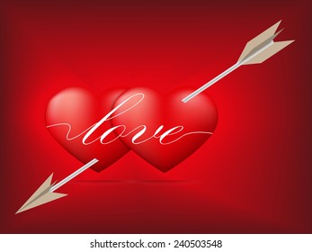 Red heart pierced by arrow with Valentine's Day concept,Vector illustration