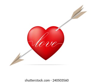 Red heart pierced by arrow with Valentine's Day concept,Vector illustration