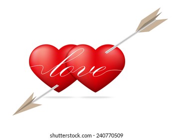 Red heart pierced by arrow with Valentine's Day concept,Vector illustration