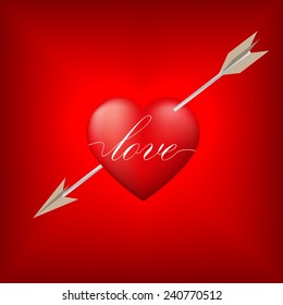 Red heart pierced by arrow with Valentine's Day concept,Vector illustration