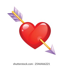 Red heart pierced by an arrow, representing love and romance. Valentine's Day concept. Vector cartoon illustration