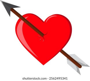 Red heart pierced by an arrow of love