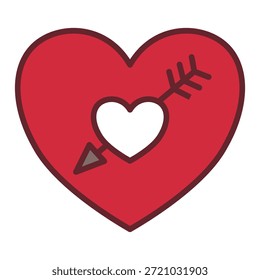 Red heart pierced by an arrow graphic icon symbolizing love and Cupid