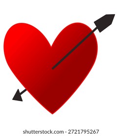 Un corazón rojo atravesado por una flecha, que simboliza el amor, la atracción romántica y la profunda pasión de Cupido comúnmente asociados con el Día de San Valentín.