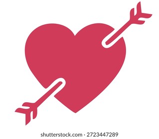 Corazón rojo perforado por el símbolo de flecha para el día de San Valentín romántico y citas