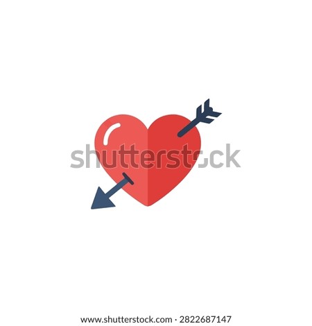 Red Heart Pierced by Cupid Arrow Flat Vector Illustration Isolated on White Background for Love Concept