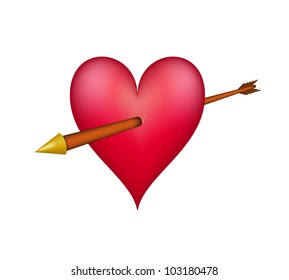Red heart pierced by an golden arrow