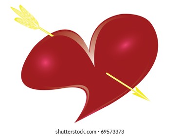 red heart pierced by a golden arrow