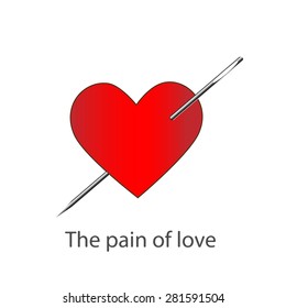 Red heart pierced by a needle