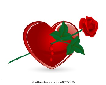 Red heart pierced by red rose
