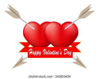 Red heart pierced by two arrow with ribbon Valentine's Day concept,Vector illustration