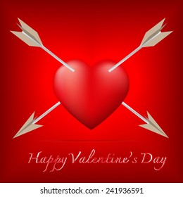 Red heart pierced by two arrow with Valentine's Day concept,Vector illustration