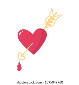 El corazón rojo atravesó con una flecha en blanco. Símbolo de amor. Ilustración vectorial. Eps 10.