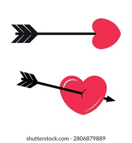 Red Heart Pierced Vector. Dark Cupid Arrow Flat Icon. Romantic Love Concept. Valentine's Day Illustration. Passion Symbol.